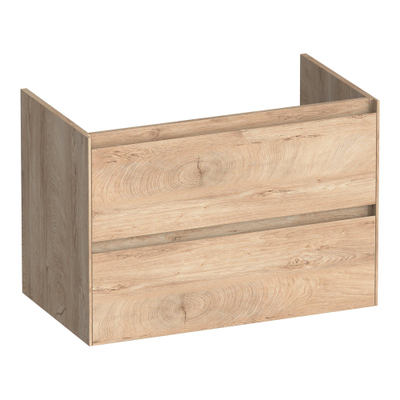 BRAUER Inspire Badkamermeubelset - 80x46x57cm - 2 lades - greeploos - softclose - topblad marmerlook - calalacatta gold - keramieke waskom - rond - glans wit - forest wheat