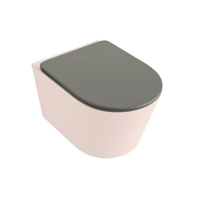 Mondiaz LAVIE WC suspendu – sans bride – 36 x 53 cm – avec abattant softclose – Rosee (rose), abattant Smoke (brun clair)
