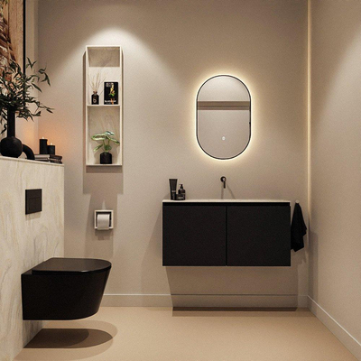 MONDIAZ TURE-DLUX 100cm toiletmeubel Urban. EDEN wastafel Ostra positie midden. Zonder kraangat.