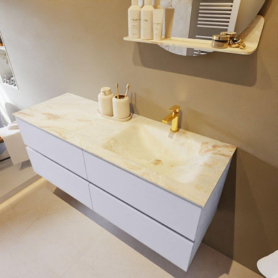 Mondiaz VICA-DLUX Ensemble meuble de salle de bains - 130cm - cale - 4 tiroirs - Lavabo encastré CLOUD - à droite - 1 trou de robinet - couleur Frappe - Version XL 60cm de haut