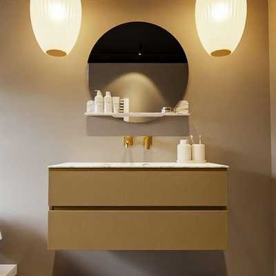 Mondiaz VICA-DLUX Ensemble de meuble de salle de bain - 110cm - meuble sous-vasque oro - 2 tiroirs - lavabo encastrée cloud milieu - sans trous de robinet - version haute de 60cm - glace