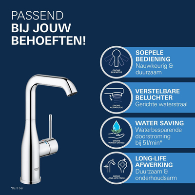 GROHE Essence Mitigeur de lavabo monotrou - bec 12,7 cm - taille L - chrome