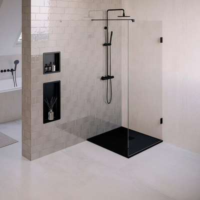 BRAUER Asteroid Douchebak 90x90 incl. antislip en antibacterieel mineraalmarmer mat zwart