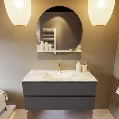 Mondiaz VICA-DLUX Ensemble de meuble de salle de bain - 110cm - meuble sous-vasque gris foncé - 2 tiroirs - lavabo encastré nuage milieu - 1 trou de robinet - version haute de 60cm - glace