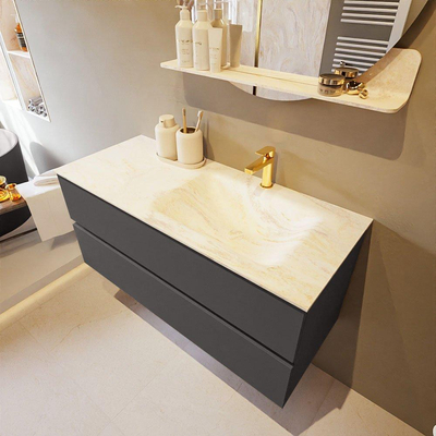 Mondiaz VICA-DLUX Ensemble de meuble de salle de bain - 110cm - meuble sous-vasque gris foncé - 2 tiroirs - lavabo encastré cloud droite - 1 trou de robinet - version haute de 60cm - ostra