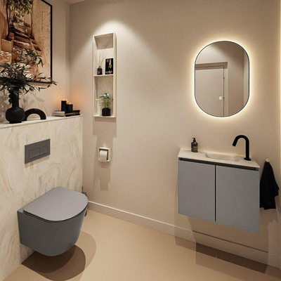 MONDIAZ TURE-DLUX Meuble toilette - 60cm - Smoke - EDEN - vasque Ostra - position droite - 1 trou de robinet