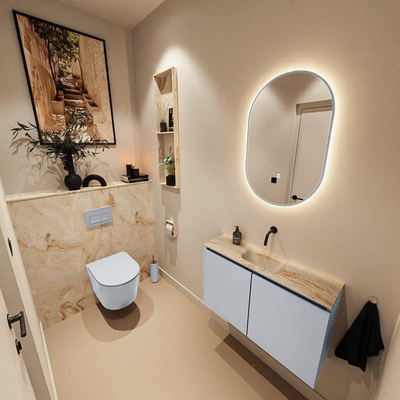 MONDIAZ TURE-DLUX Meuble toilette - 80cm - Clay - EDEN - vasque Frappe - position centrale - sans trou de robinet