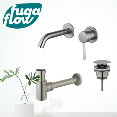 FugaFlow Eccelente Sobrado Badkamer Slim Wastafelkraanset - inbouw wastafelkraan - klikwaste plug - verlaagde design sifon - PVD Geborsteld RVS -