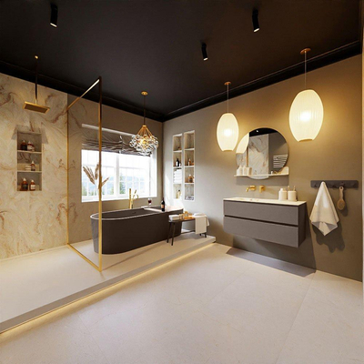 MONDIAZ VICA-DLUX Ensemble meuble de salle de bains - 100cm - meuble bas smoke - 2 tiroirs - lavabo encastré cloud gauche - sans trous de robinet - version haute 60cm - frape