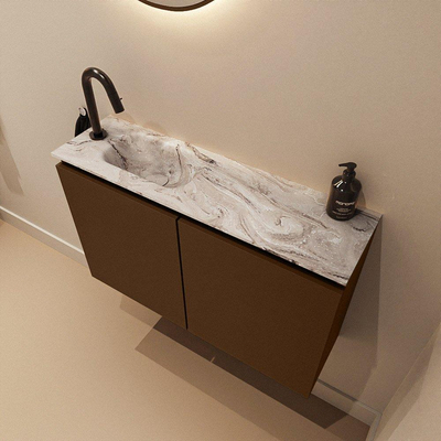 MONDIAZ TURE-DLUX 80cm toiletmeubel Rust. EDEN wastafel Glace positie links. Met 1 kraangat.