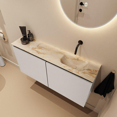 MONDIAZ TURE-DLUX Meuble WC 100 cm Linen. Lavabo EDEN Frappe position droite. Sans trou de robinet.