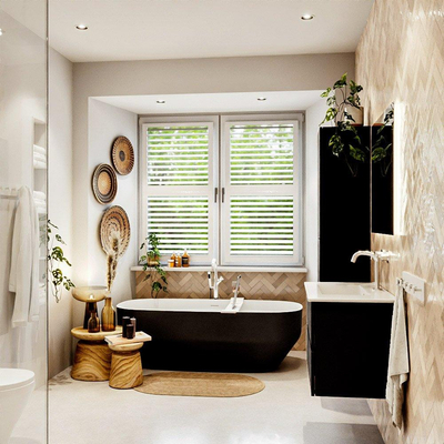 MONDIAZ VICA meuble sous lavabo 80cm Urban 2 tiroirs. Lavabo DENIA centre 1 trou de robinet, couleur Blanc Brillant.