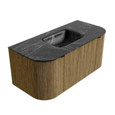 Mondiaz KURVE-DLUX Ensemble de meuble salle de bain - 100x46x40cm - 1 tiroir - 2 portes - lavabo en solid surface - milieu - sans trou de robinet - Dusk