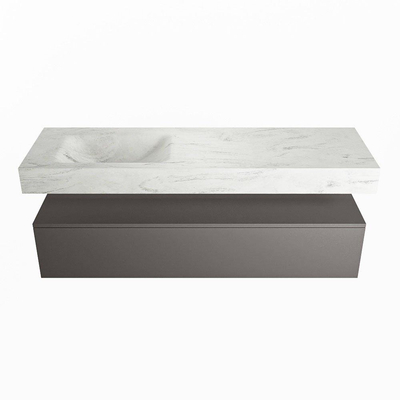 Mondiaz ALAN-DLUX Ensemble de meuble - 150cm - meuble Dark grey mat - 1 tiroir - Lavabo Cloud Opalo suspendu - vasque Gauche - 0 trous de robinet