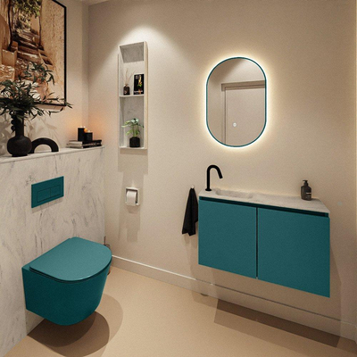 MONDIAZ TURE-DLUX Meuble toilette - 80cm - Smag - EDEN - vasque Opalo - position gauche - 1 trou de robinet