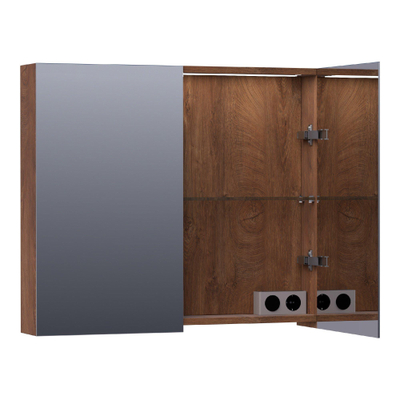 BRAUER Impress Deluxe spiegelkast – 80x70x15 cm – directe LED – Forest Cacao