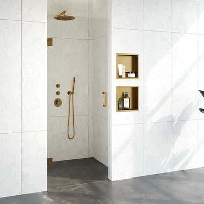 Saniclass Create Porte de douche pour niche 80x200cm sans profilé avec verre de sécurité anticalcaire 8mm Doré brossé