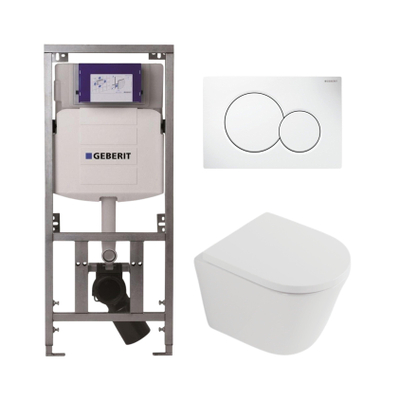 QeramiQ Dely Toiletset - Geberit UP320 inbouwreservoir - met Burda frame - witte bedieningsplaat - softclose toilet zitting 35 mm - mat wit