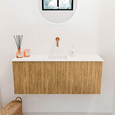 Mondiaz JOYA 100cm meuble de salle de bains - couleur Oak - Vasque FAYE position Milieu Sans trou de robinet couleur Talc.