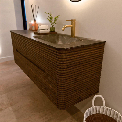 Mondiaz CIRO-DLUX Badkamermeubelset - 140x45x50cm - Solid surface wastafel Lava - 1 wasbak Rechts - 1 kraangat - 4 lades - Dusk