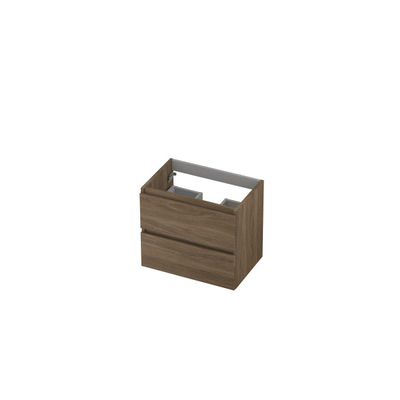INK Wastafelonderkast - 60x40x52cm - 2 lades - greeploos - met houten keerlijst - MFC - Zuiver eiken