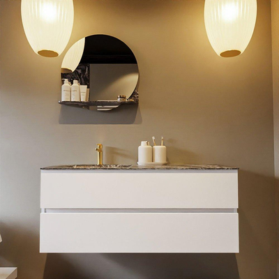 Mondiaz VICA-DLUX ensemble de meuble de salle de bain - 120cm - meuble sous lavabo talc - 2 tiroirs - lavabo encastré cloud gauche - 1 trou de robinet - miroir modèle spot - version XL 60cm haut - lave