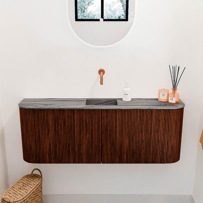 Mondiaz JOYA-DLUX Meuble de salle de bains - 113,2cm - arrondis gauche et droite couleur Ruby - Vasque FAYE position Milieu Sans trou de robinet couleur Sombra