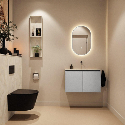 MONDIAZ TURE-DLUX Meuble toilette - 80cm - Plata - EDEN - vasque Ostra - position centrale - sans trou de robinet