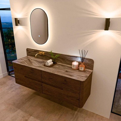 Mondiaz CIRO-DLUX Meuble de salle de bains - 160x45x50cm - Plan-vasque solid surface Sombra - 1 vasque à gauche - sans trous de robinet - 4 tiroirs - Dusk