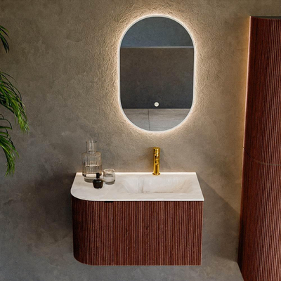 Mondiaz KURVE-DLUX Ensemble de meuble de salle de bains - 75x46x40cm - 1 tiroir - 1 porte - vasque solid surface - droite - 1 trou de robinet - Ruby