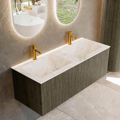 Mondiaz KURVE-DLUX Ensemble de meuble de salle de bains - 120x46x40cm - 1 tiroir - vasque solid surface - double - 2 trous de robinet - Shadow