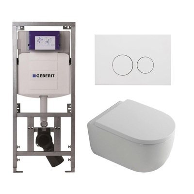 QeramiQ Dely Swirl Toiletset - 36.3x51.7cm - Geberit UP320 Burda inbouwreservoir - 35mm zitting - mat witte metalen bedieningsplaat - ronde knoppen - wit glans