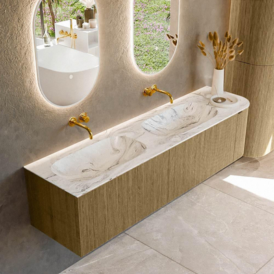 Mondiaz KURVE-DLUX Badkamermeubelset - 175x46x40cm - 2 lade - 1 deur - wastafel solid surface - dubbel / links - zonder kraangat - Dusk