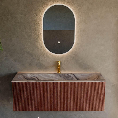 MONDIAZ KURVE-DLUX 120cm badmeubel kleur Ruby met 1 lade en 0 deuren. Wastafel BIG LARGE Midden 1 kraangat Sombra.