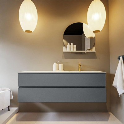 Mondiaz VICA-DLUX ensemble de meuble de salle de bain - 150cm - meuble sous-vasque plata - 2 tiroirs - lavabo encastrée cloud droite - 1 trou de robinet - version haute de 60cm - opalo