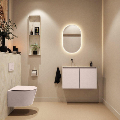 MONDIAZ TURE-DLUX Meuble WC 80 cm Rosee. Lavabo EDEN Ostra position gauche. Sans trou de robinet.
