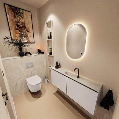 MONDIAZ TURE-DLUX Meuble toilette - 120cm - Linen - EDEN - vasque Ostra - position centrale - 1 trou de robinet