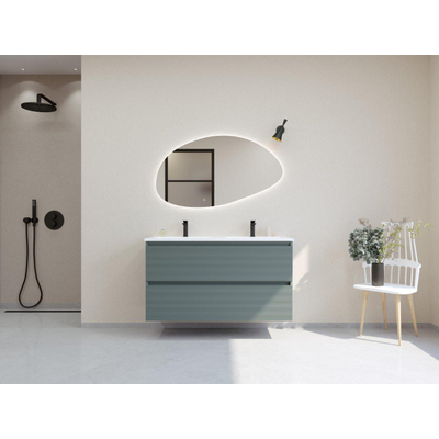 HR Infinity XXL ensemble de meubles de salle de bain 3d 120 cm 2 vasques en céramique gala white 2 trous de robinet 2 tiroirs mat petrol