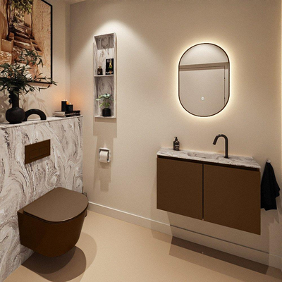 MONDIAZ TURE-DLUX Meuble toilette - 80cm - Rust - EDEN - vasque Glace - position centrale - 1 trou de robinet