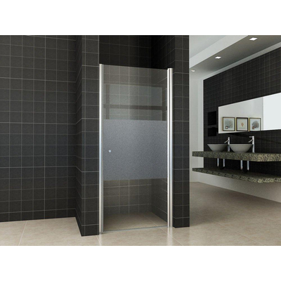 Wiesbaden Partly draaideur 80x200 rechts met profiel 8mm NANO coating glas met gedeeltelijk mat glas aluminium profiel zilver SHOWROOMMODEL