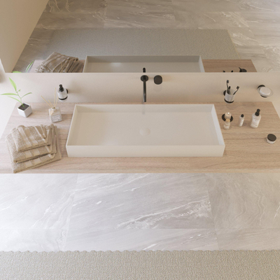 Ideavit Solidjoy Lavabo à poser 100x37.5x11cm rectangulaire sans trou pour robinetterie 1 vasque Solid surface blanc