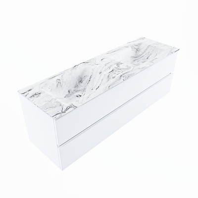 Mondiaz VICA-DLUX ensemble de meuble de salle de bain - 150cm - meuble sous-vasque talc - 2 tiroirs - lavabo encastré cloud double - 2 trous de robinet - version haute de 60cm - glace