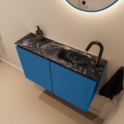 MONDIAZ TURE-DLUX Meuble de toilettes 80cm Jeans. EDEN vasque Lava position droite. Avec 1 trou de robinet.