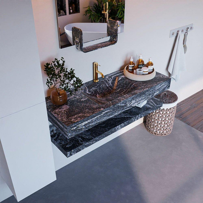 MONDIAZ ALAN - DLUX Badkamermeubelset - 120cm - planchet - Lava - vrijhangende wastafel - wasbak midden - 1 kraangat - Lava