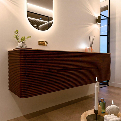 Mondiaz CIRO-DLUX Badkamermeubelset - 180x45x50cm - Solid surface wastafel Saba - 1 wasbak Links - zonder kraangaten - 4 lades - Ruby