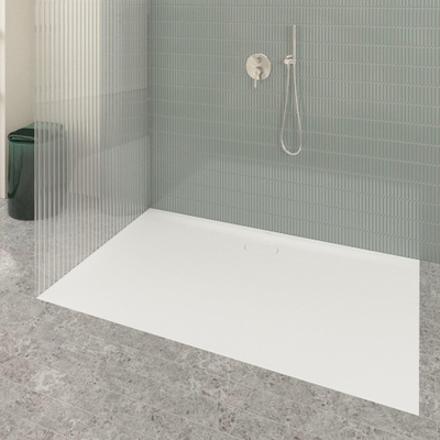 Villeroy & Boch Ecora douchebak - 160x100x3.5cm - afvoer lange zijde - stone white (wit)