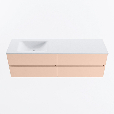 MONDIAZ Vica Badkamermeubelset - 160cm - onderkast rosee - 4 lades - wastafel cloud links - 1 kraangat - 60cm hoge versie - talc