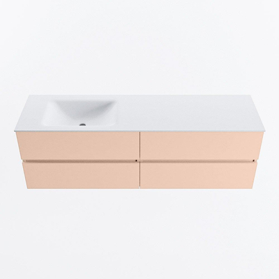 MONDIAZ Vica Ensemble meuble de salle de bains - 160cm - meuble bas rosee - 4 tiroirs - lavabo cloud gauche - 1 trou de robinet - version haute 60cm - talc