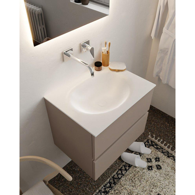 Mondiaz VICA ensemble de meuble de salle de bain - 60cm - meuble sous-vasque fumée - 2 tiroirs - lavabo lune milieu - sans trou de robinet version XL 60cm haut