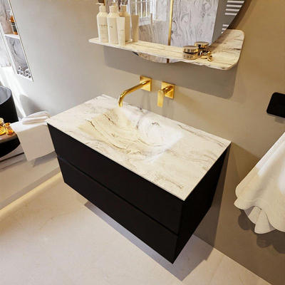 Mondiaz VICA-DLUX ensemble de meuble de salle de bain - 90cm - meuble sous-vasque urban - 2 tiroirs - lavabo encastré cloud milieu - sans trous de robinet - version haute de 60cm - glace